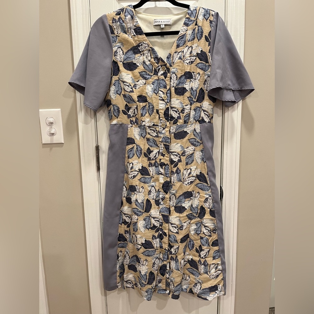 Piper and Scoot Periwinkle and Yellow Button Down Dress